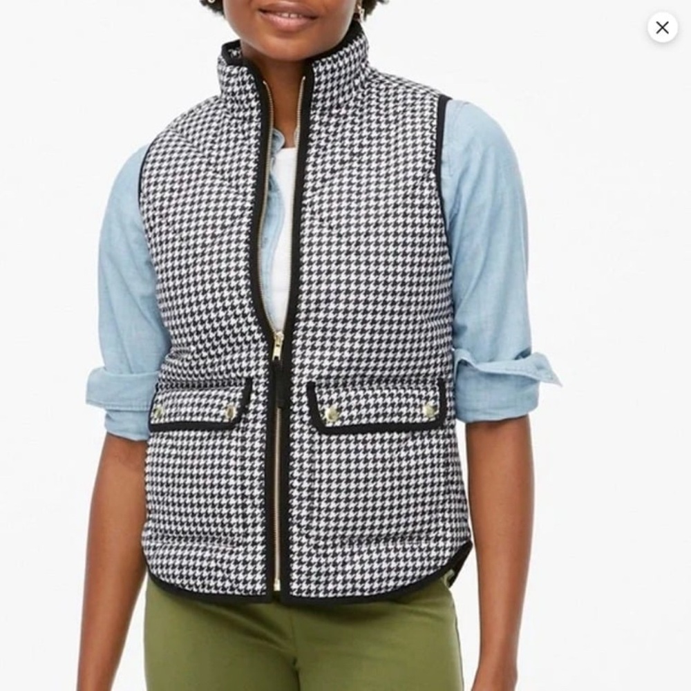 J. Crew Houndstooth Black and White Utility Style Vest Size Large